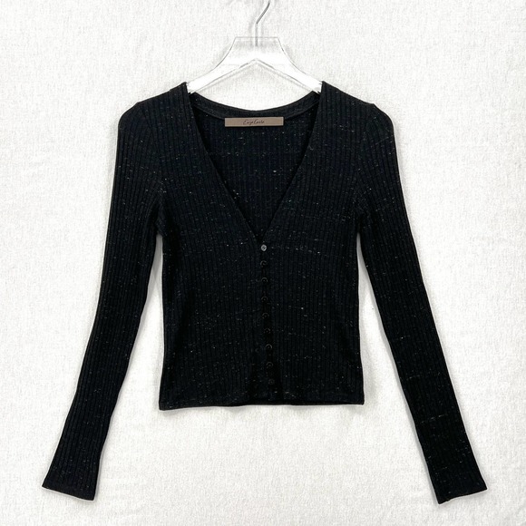 Enza Costa Sweaters - ENZA COSTA Long Sleeve Cardigan Womens Small Black Speckle V-neck Ribbed NWT